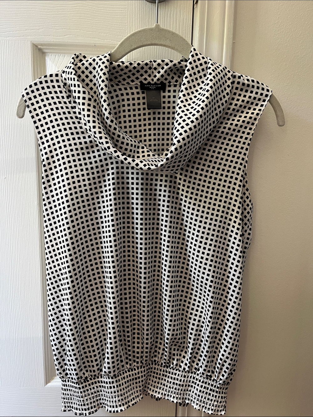 Ann Taylor Black and White Checker Cowl Neck Sleeveless Top